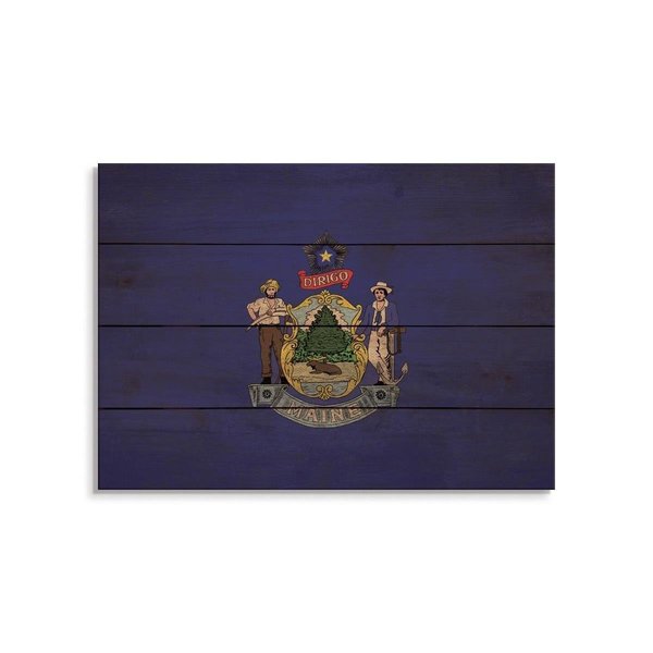 Wile E. Wood 20 x 14 in. Maine State Flag Wood Art FLME-2014